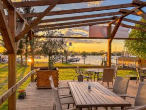 taras, zachód słońca